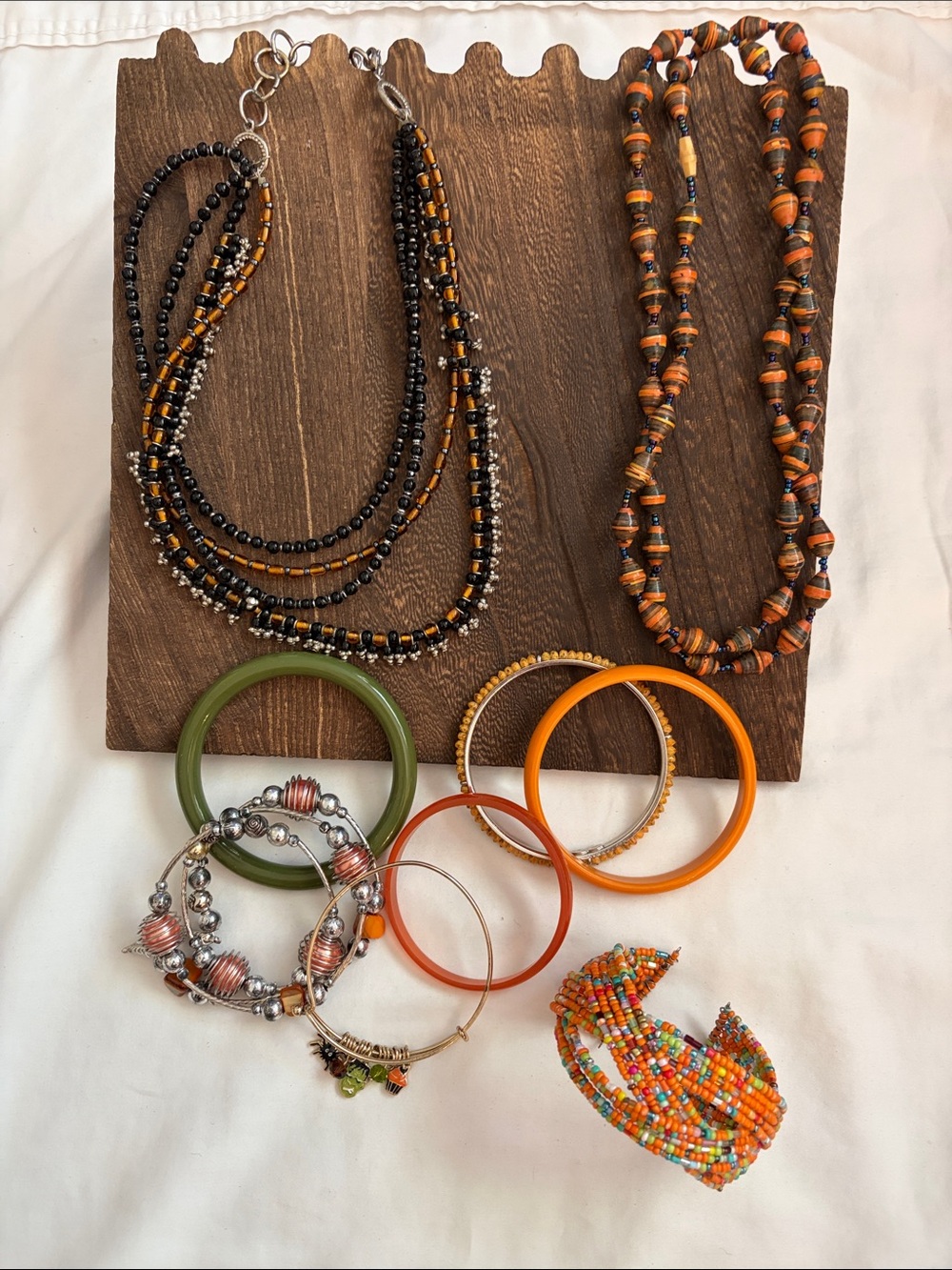 Orange & Black Beaded Necklace and Bracelet Sets